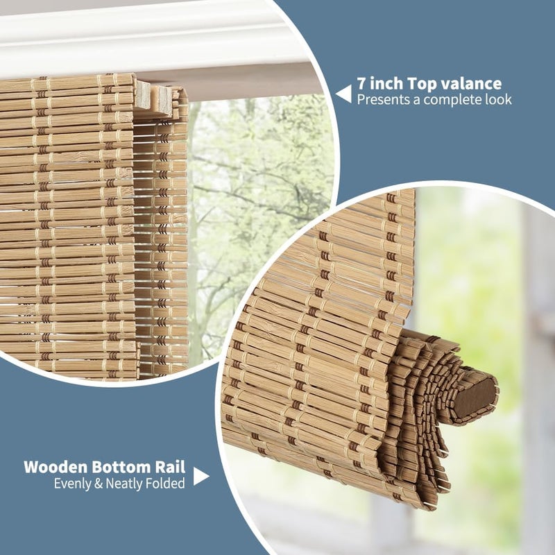 SMONTER Bamboo Roman Shades for Windows-Cordless Wooden Woven Blinds Light Filtering Bamboo Roll up Shades UV Protection and Easy Set up for Door and Countryhouse, 34" W x 64" H, Squirrel - Image 2